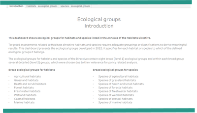 Ecological groups of habitats listed in the Annex I of the Habitats Directive